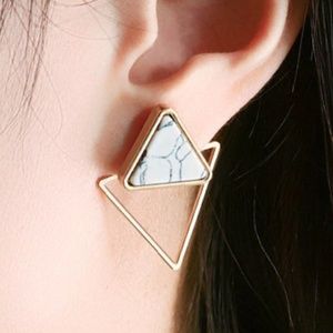 New! Gold Tone Triangle Marble Earrings